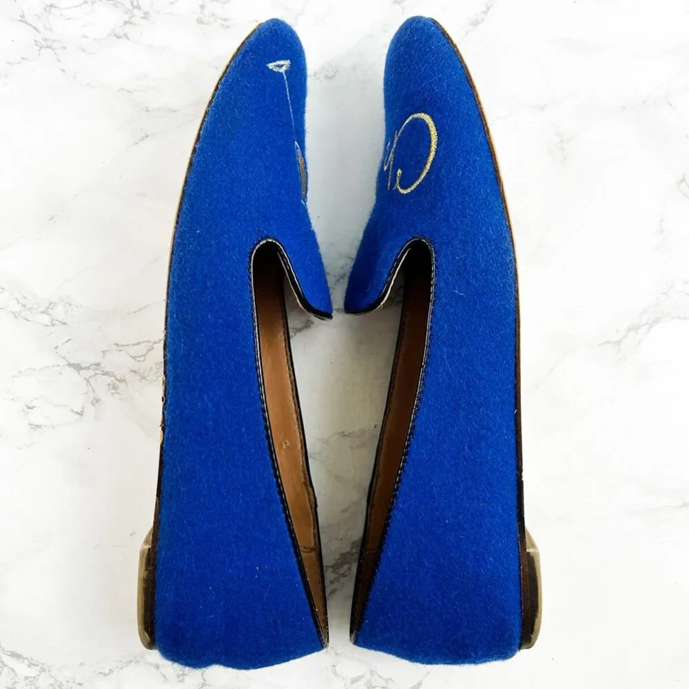 J.Crew Addie Royal Blue Wool Loafers (7) Cheers Champagne Slip On Flats Loafers